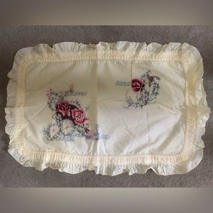 Vintage Asian cotton embroidered pillow case pillow sham. Pale yellow, New
